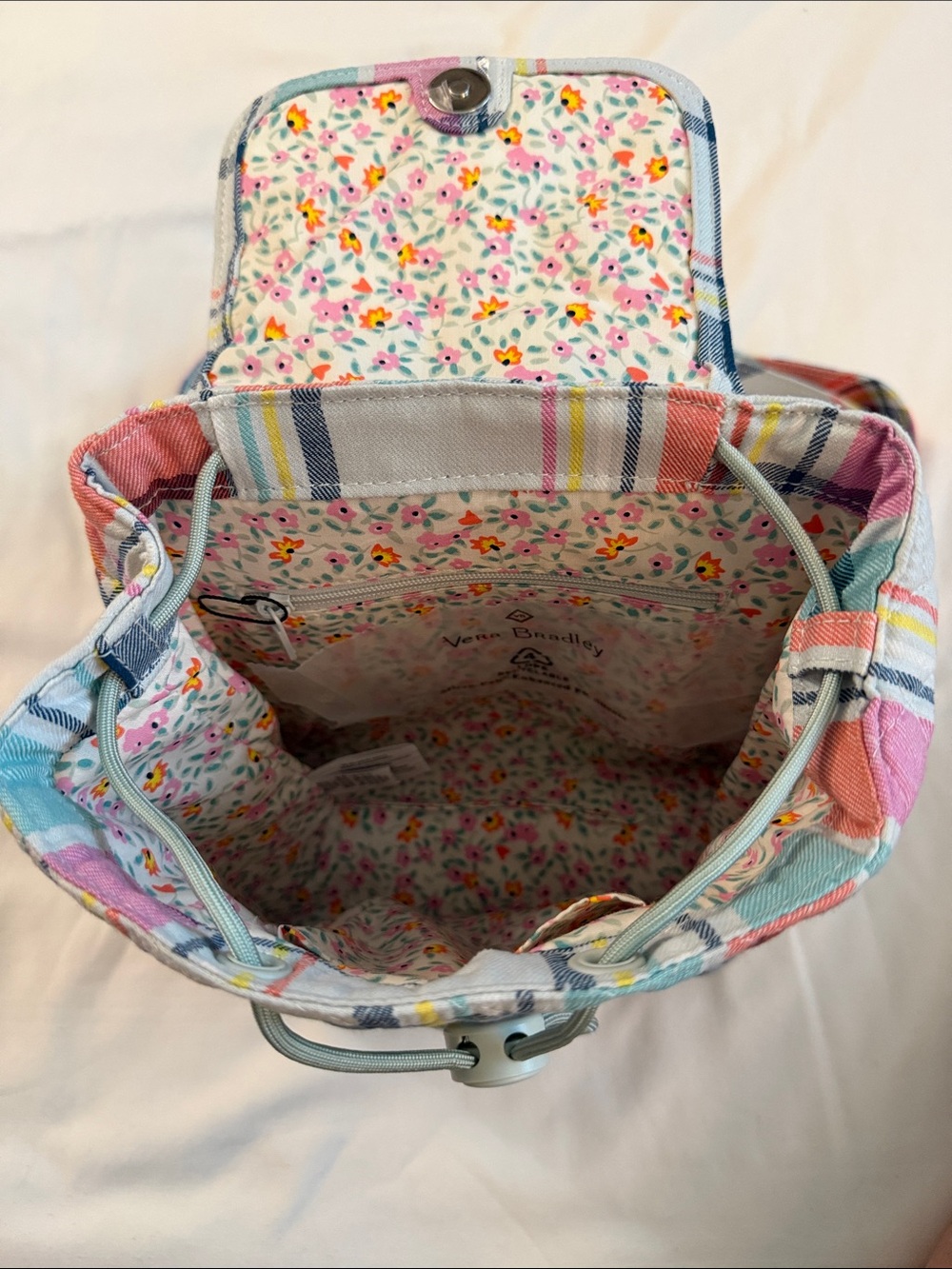 Vera Bradley Plaid Multicolor Mini-Backpack - Pink, Blue, Yellow - Picture 3 of 8